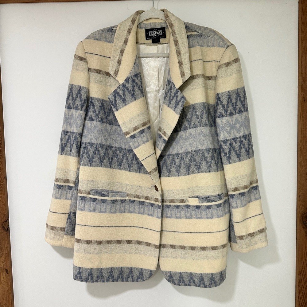 Vintage Braetan Womens L Wool Blend Southwestern Aztec Long Blazer Jacket